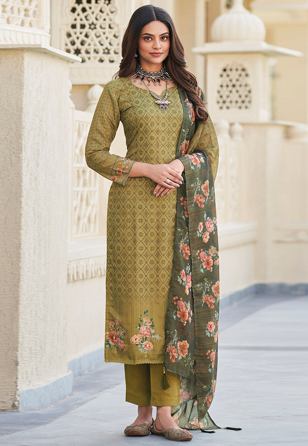 Light Green Cotton Pant Style Suit 264369
