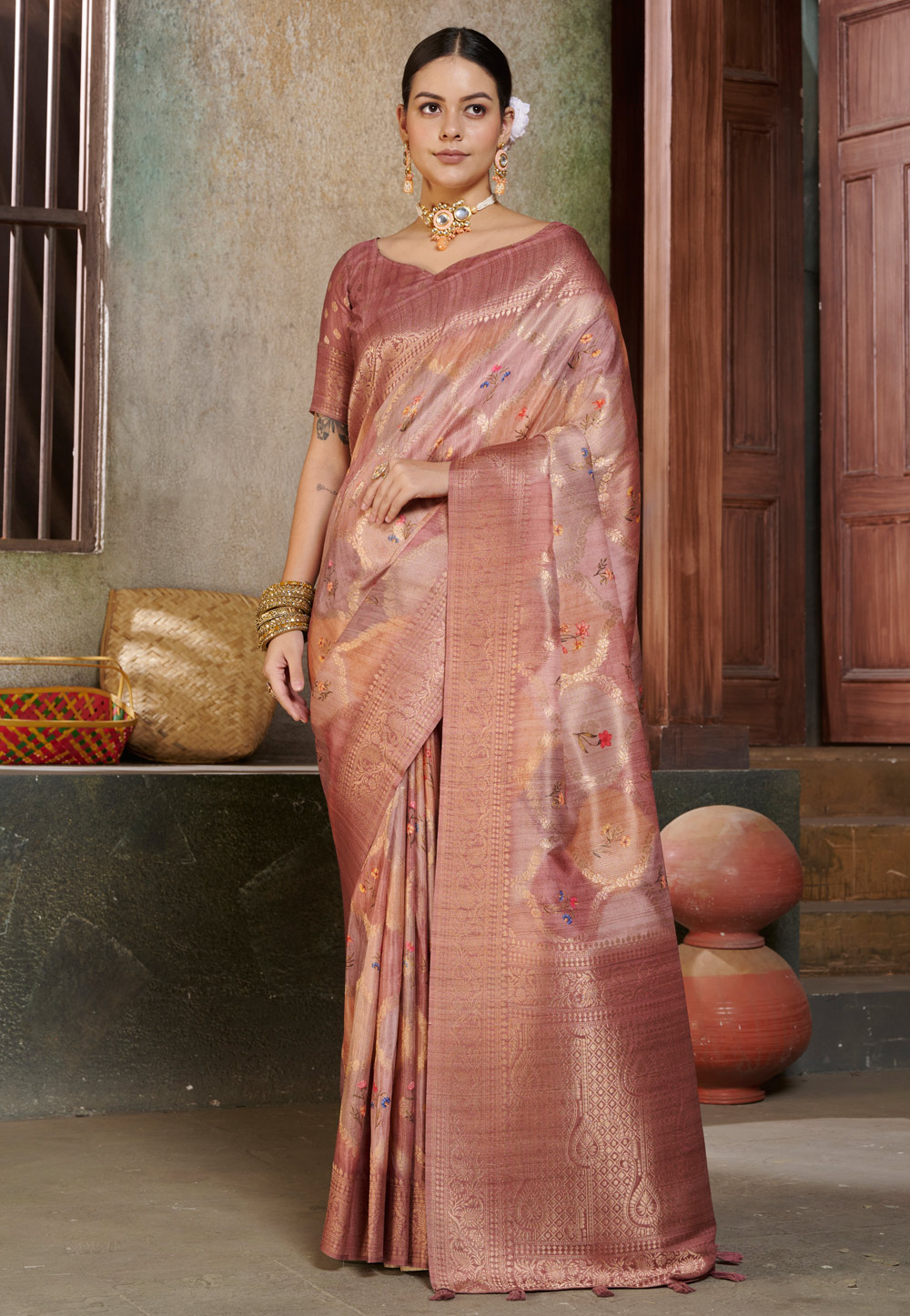 Light Pink Cotton Silk Saree With Blouse 264623