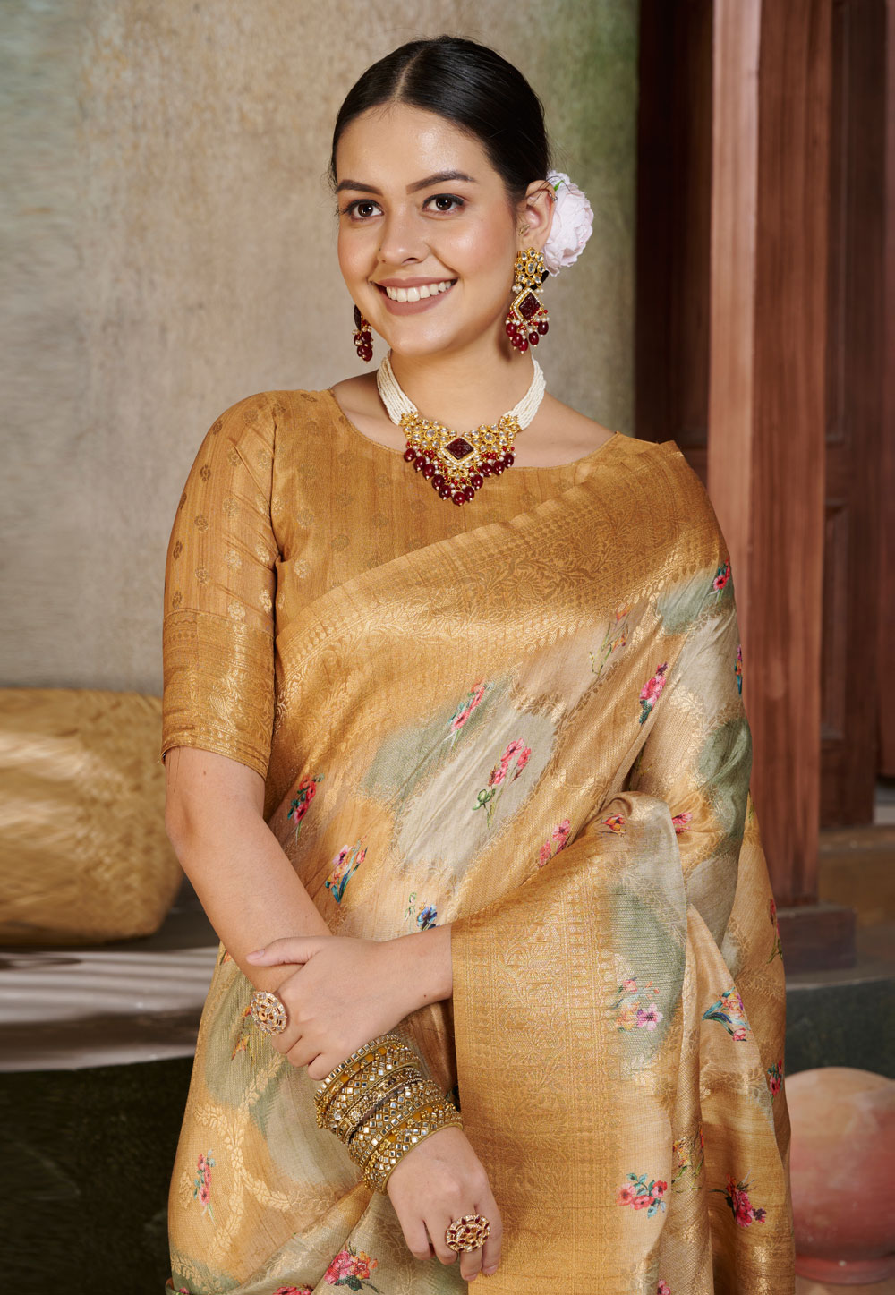 Cotton silk saree with designer outlet blouse