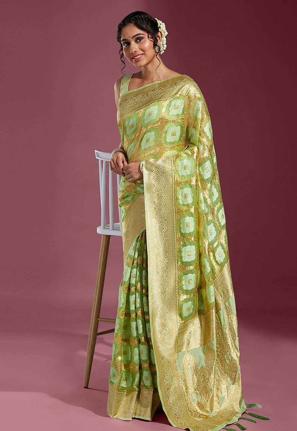 Light Green Satin Silk Saree With Blouse 264827