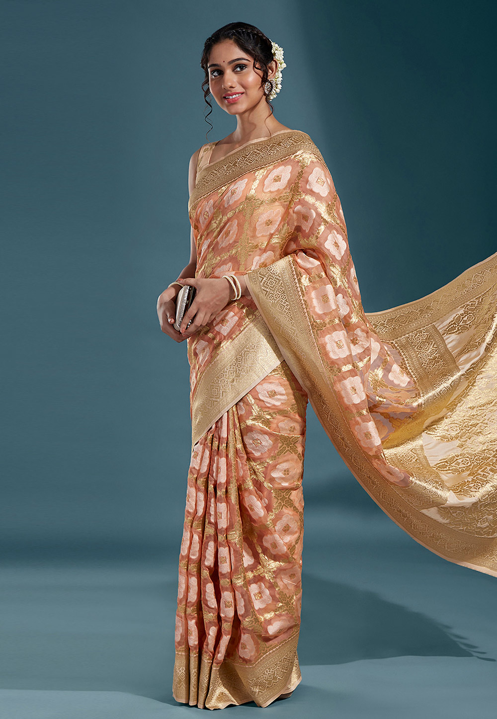 Peach Satin Silk Saree With Blouse 264828