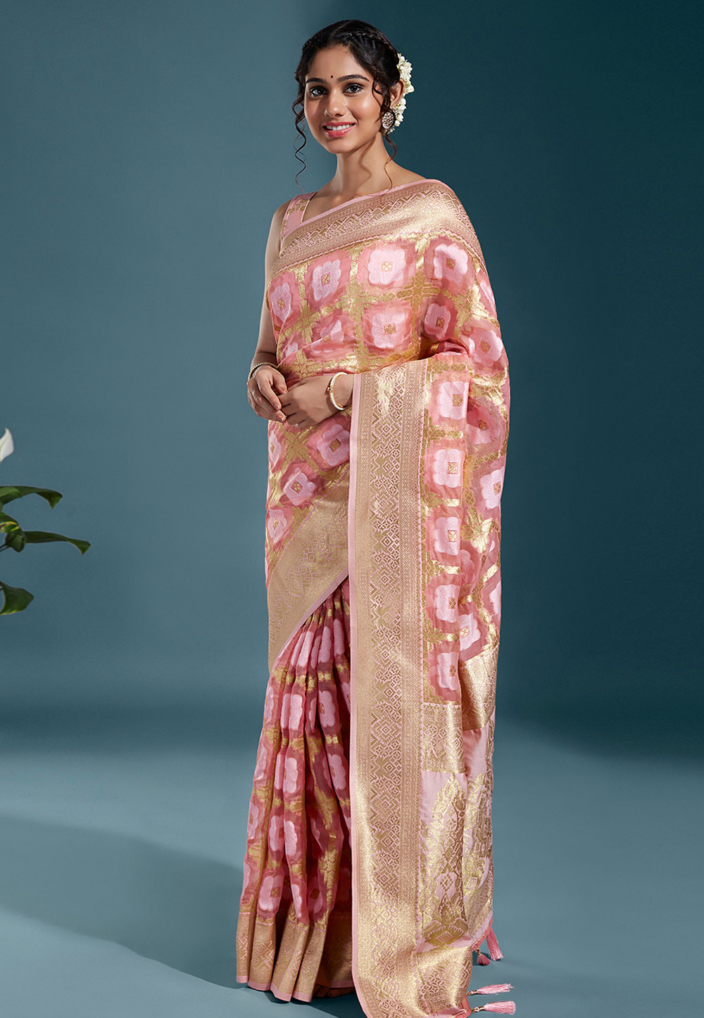Pink Satin Silk Saree With Blouse 264829