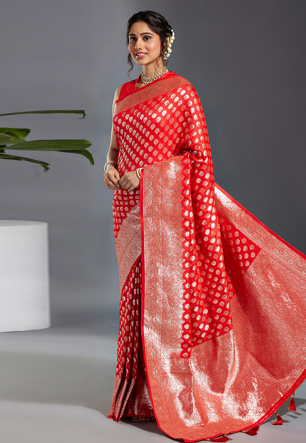 Red Satin Silk Saree With Blouse 265323