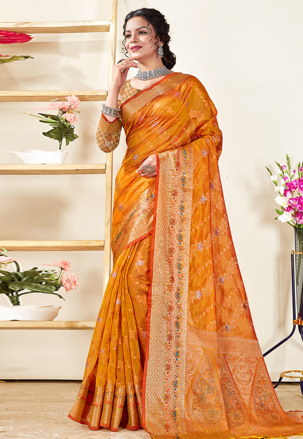 Orange Organza Saree With Blouse 265335
