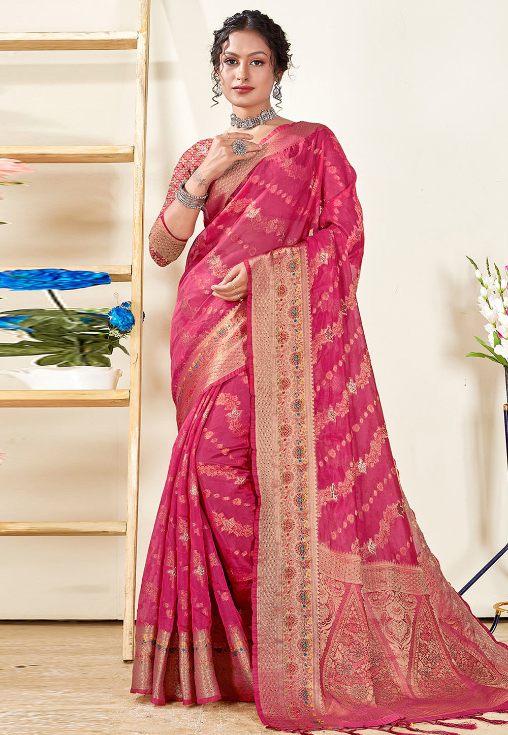 Pink Organza Saree With Blouse 265336