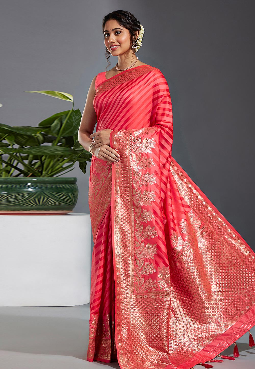 Pink Banarasi Silk Saree 265402
