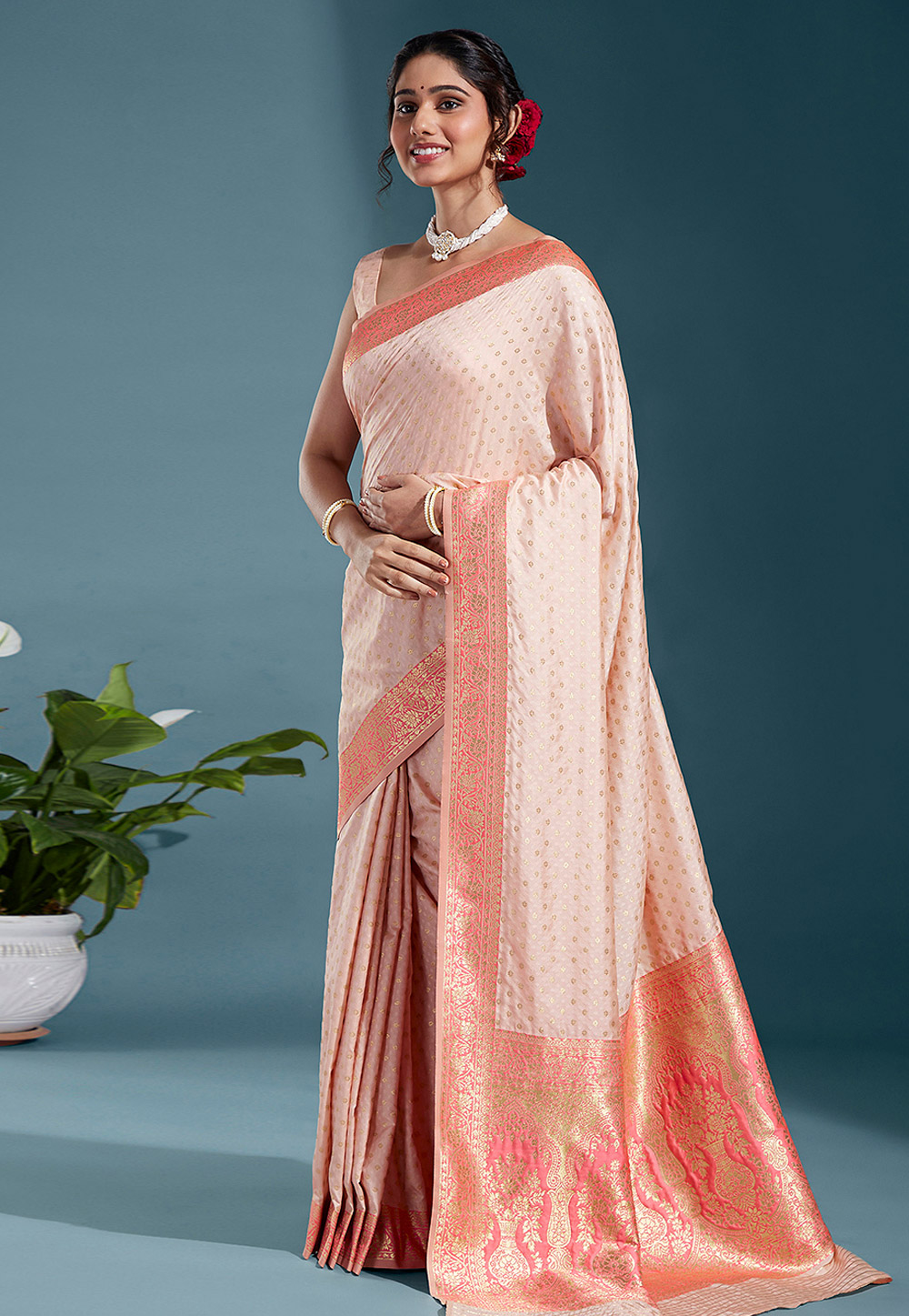 Peach Banarasi Silk Saree 265398