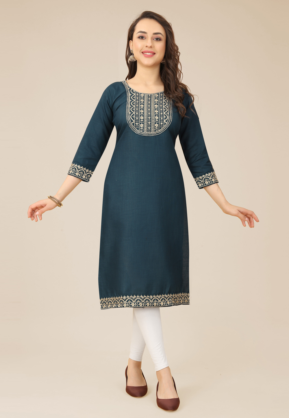 Teal Cotton Kurti 265870