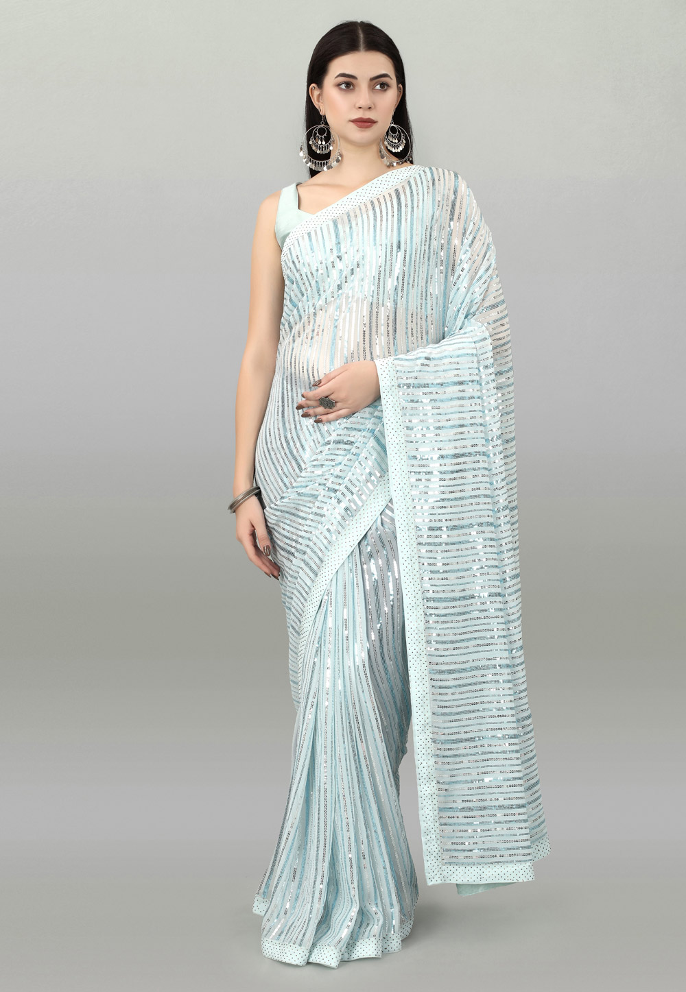 Sky Blue Georgette Saree With Blouse 265978