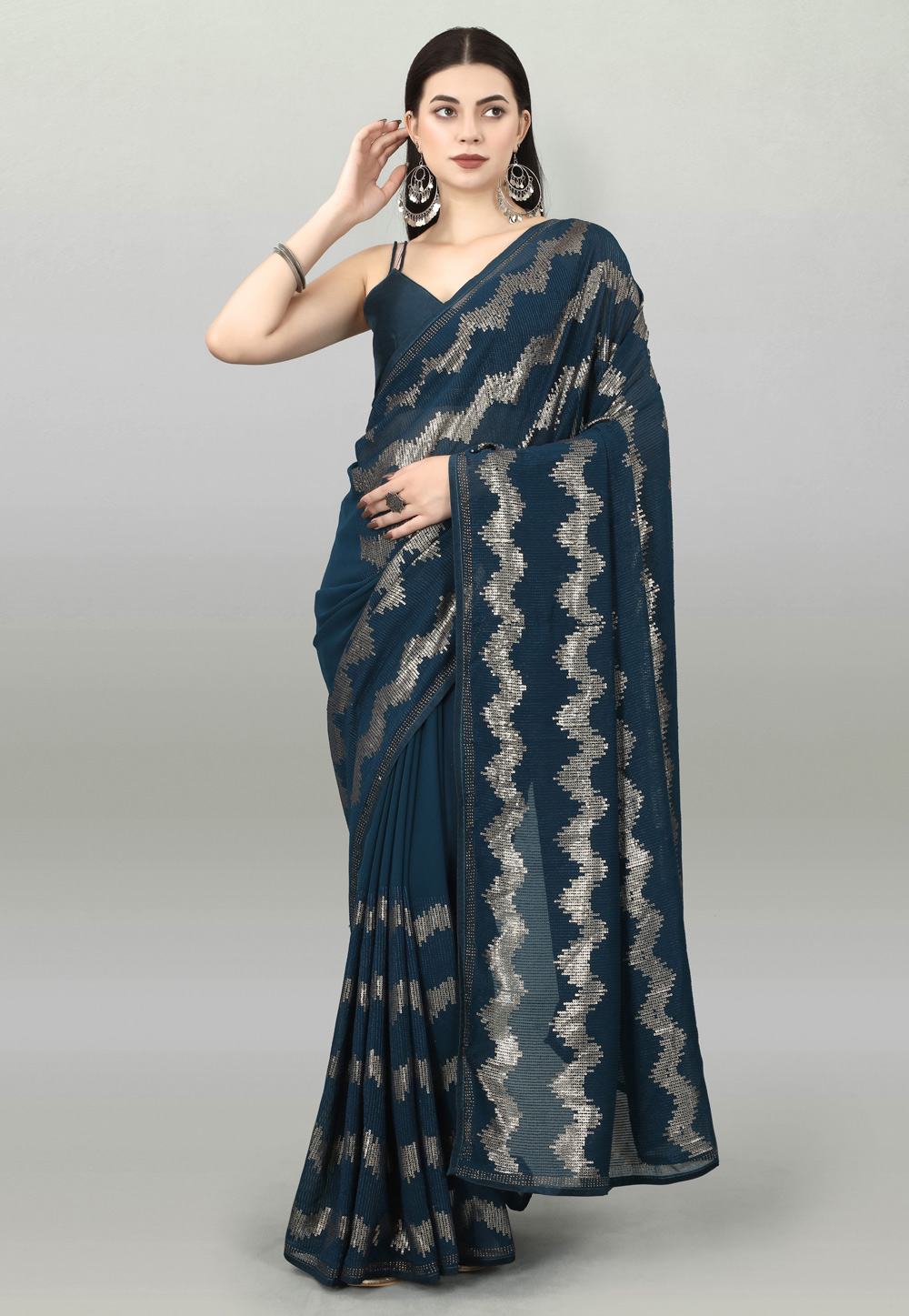 Teal Georgette Saree With Blouse 265982