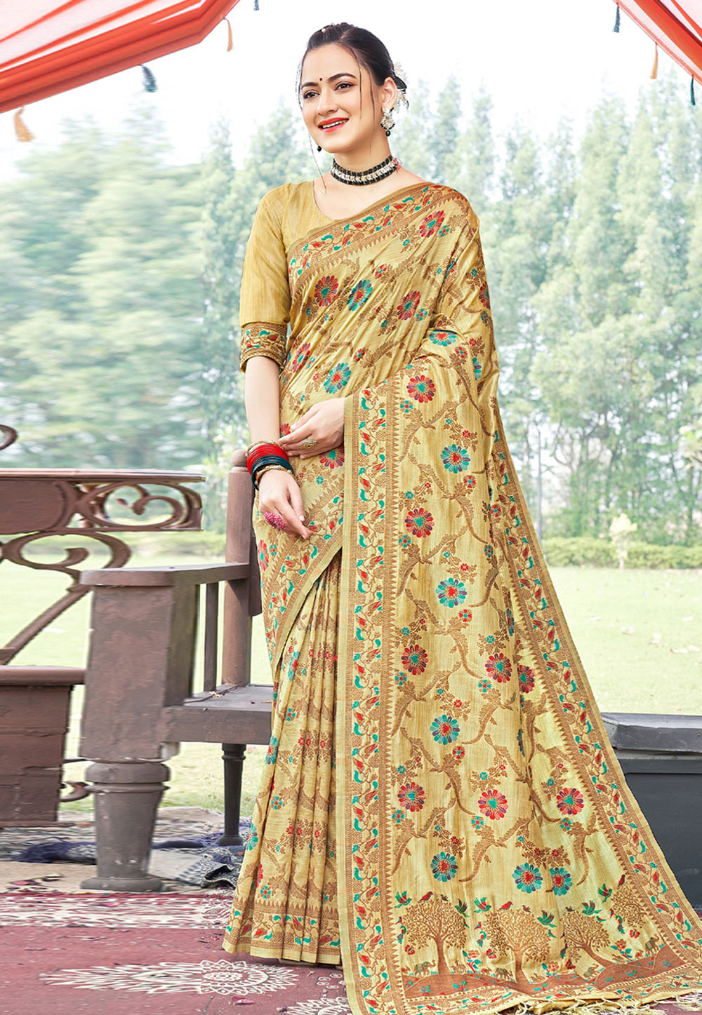Mustard Banarasi Silk Saree With Blouse 265941