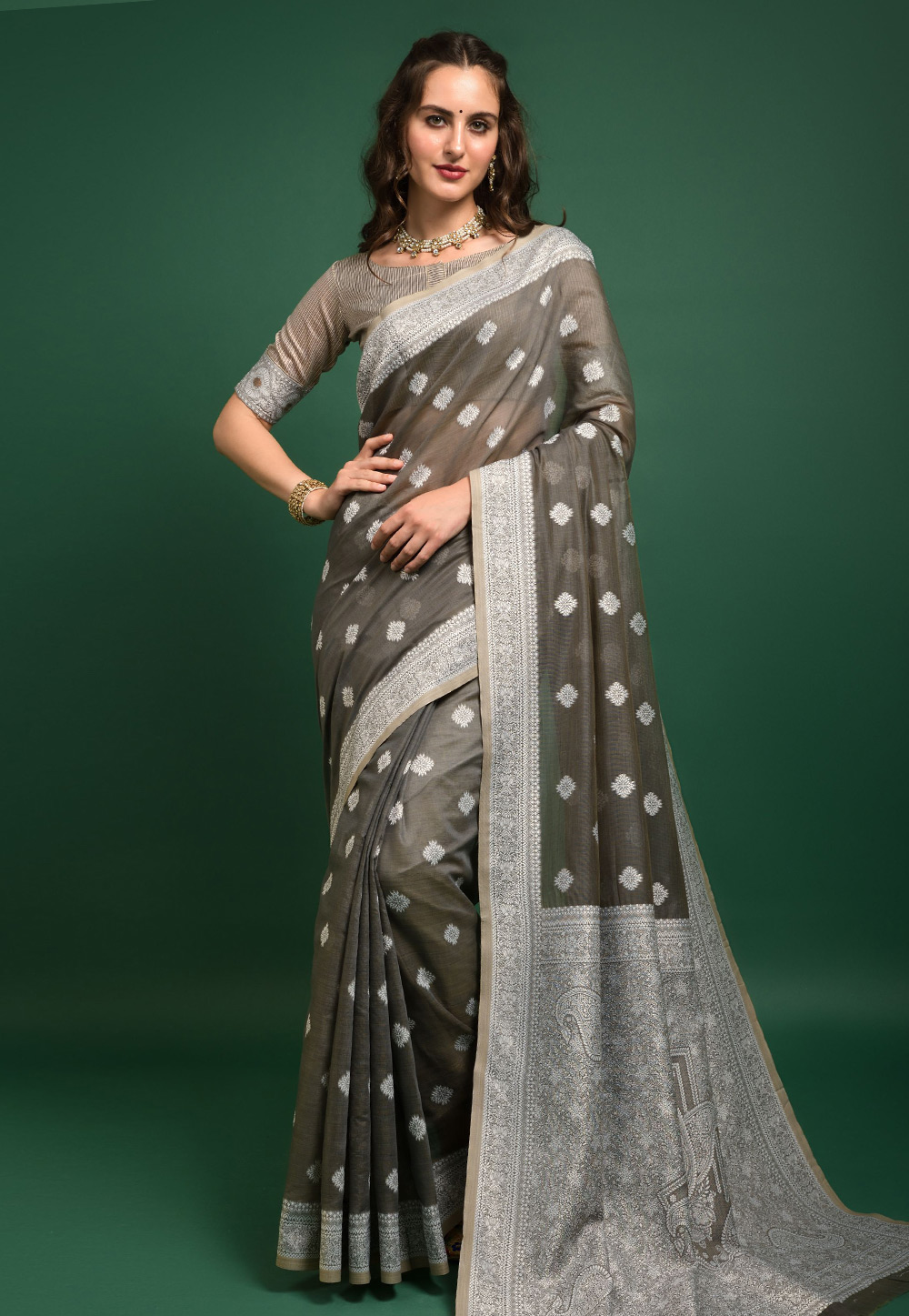Grey Cotton Saree With Blouse 266032