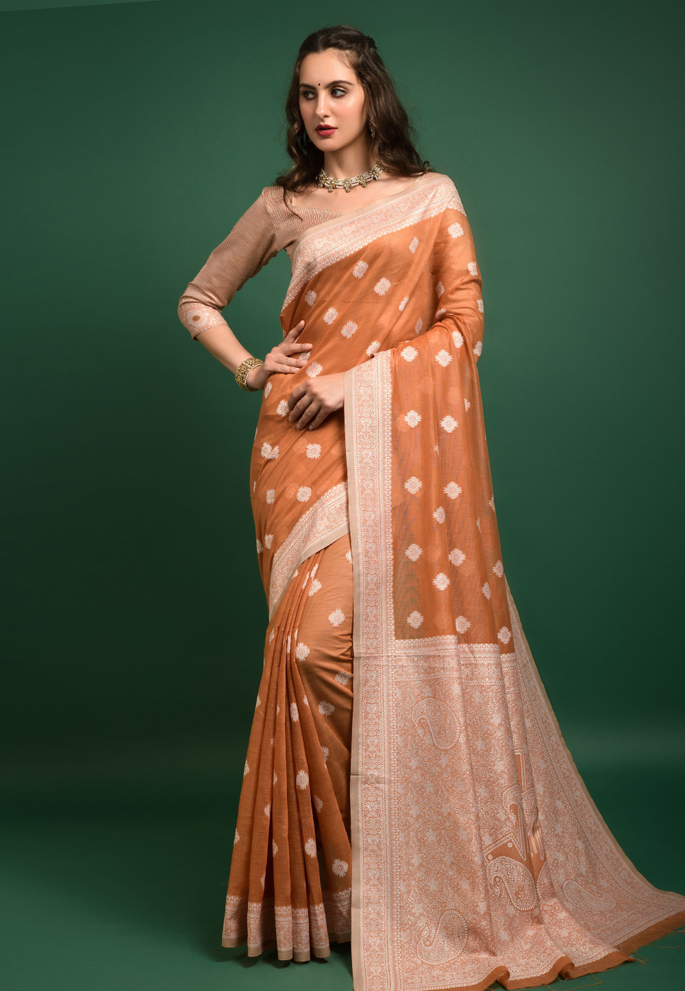 Peach Cotton Saree With Blouse 266033