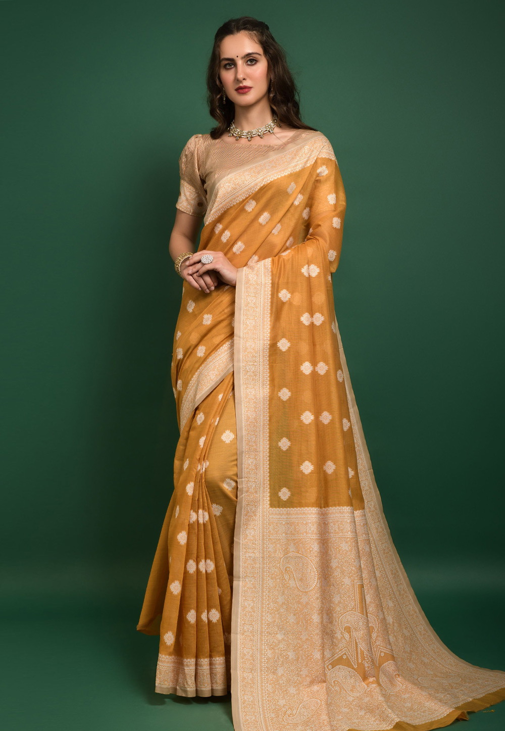 Mustard Cotton Saree With Blouse 266034