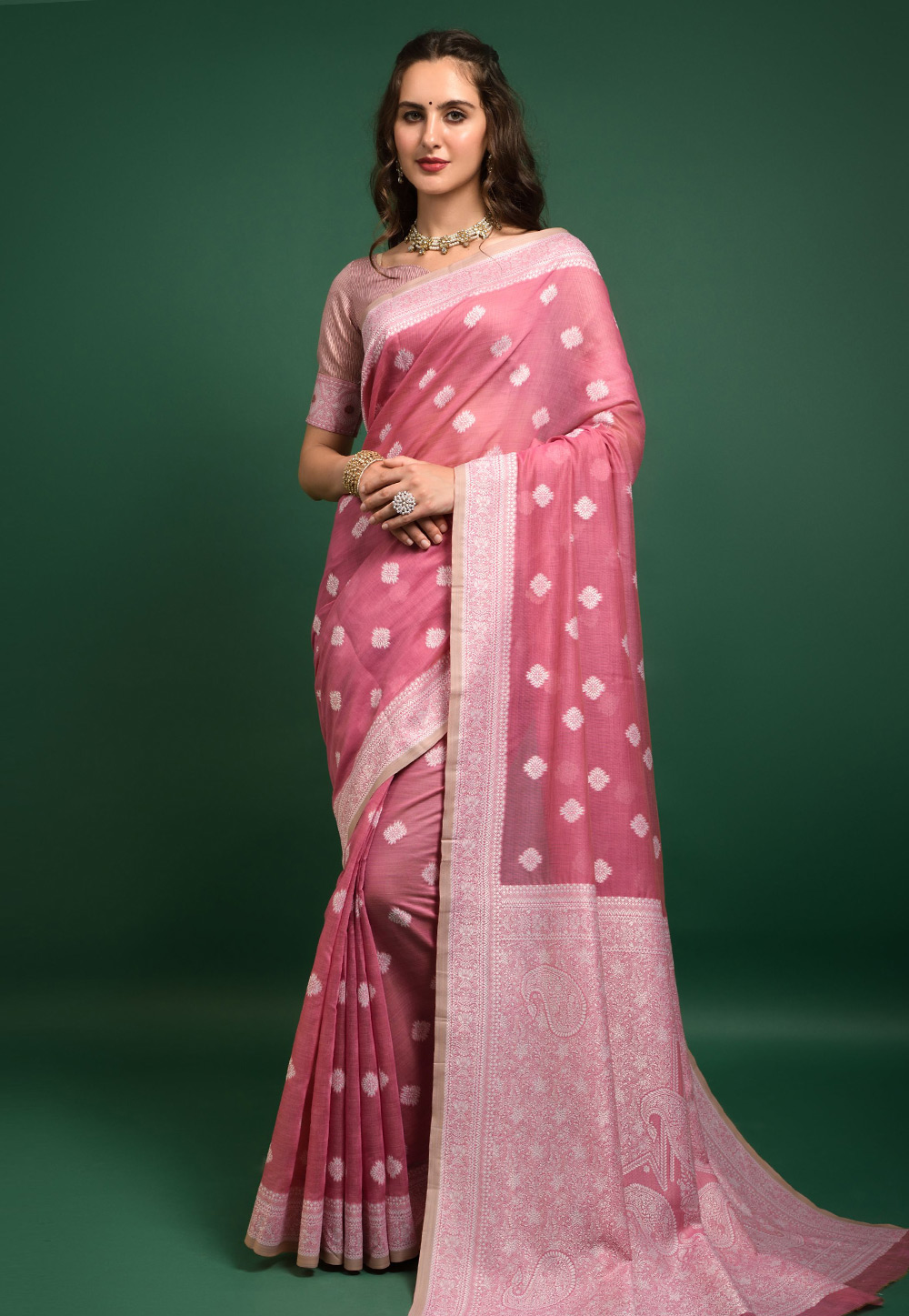 Pink Cotton Saree With Blouse 266035