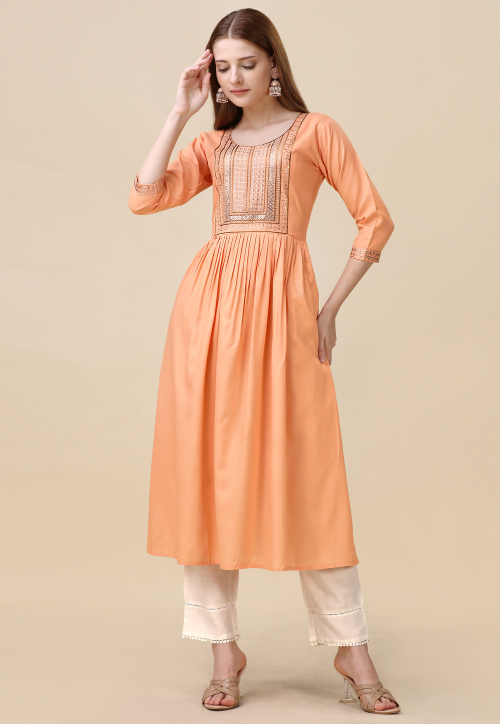 Peach Viscose Rayon Long Tunic 266314