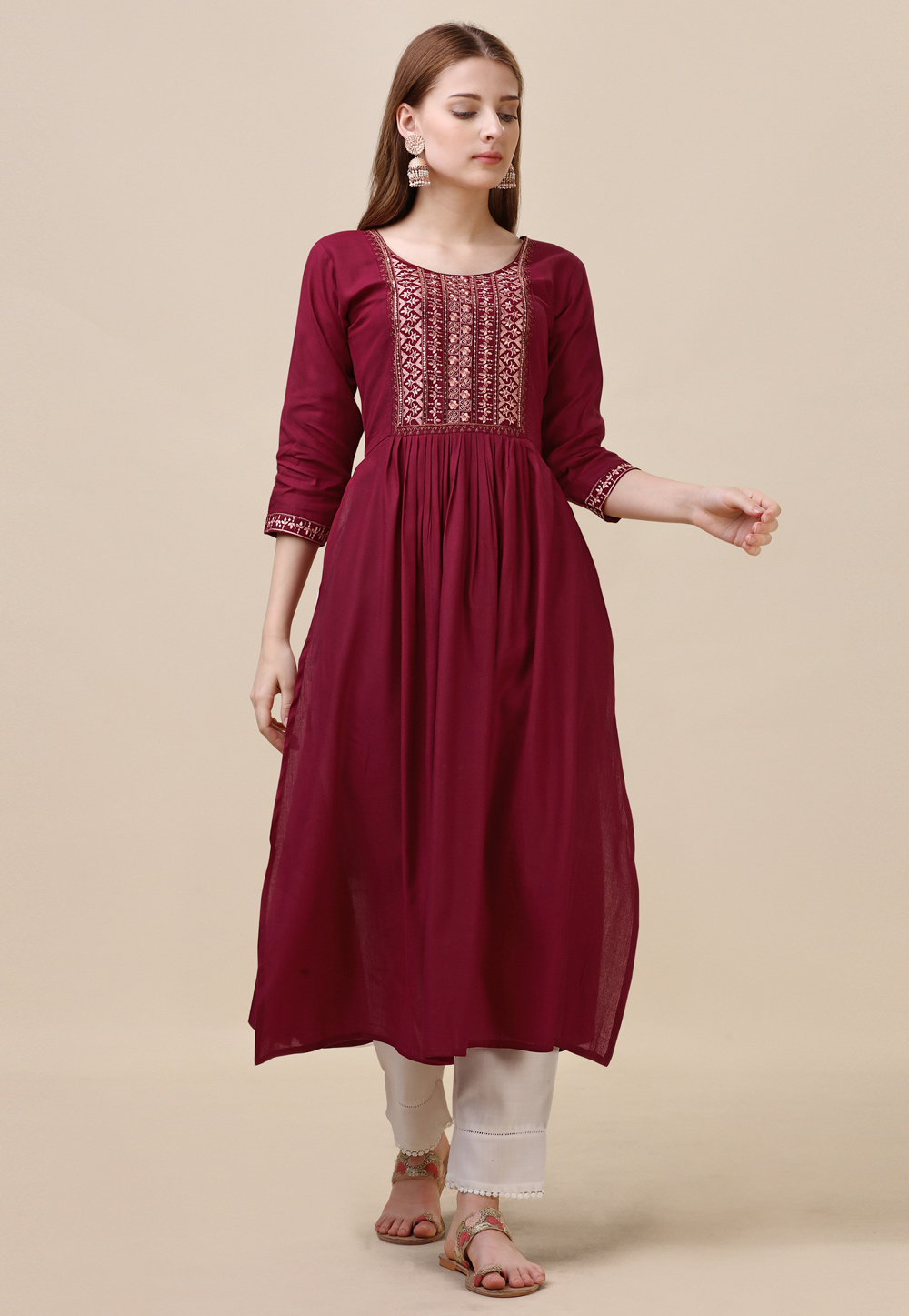Maroon Viscose Rayon Long Tunic 266316