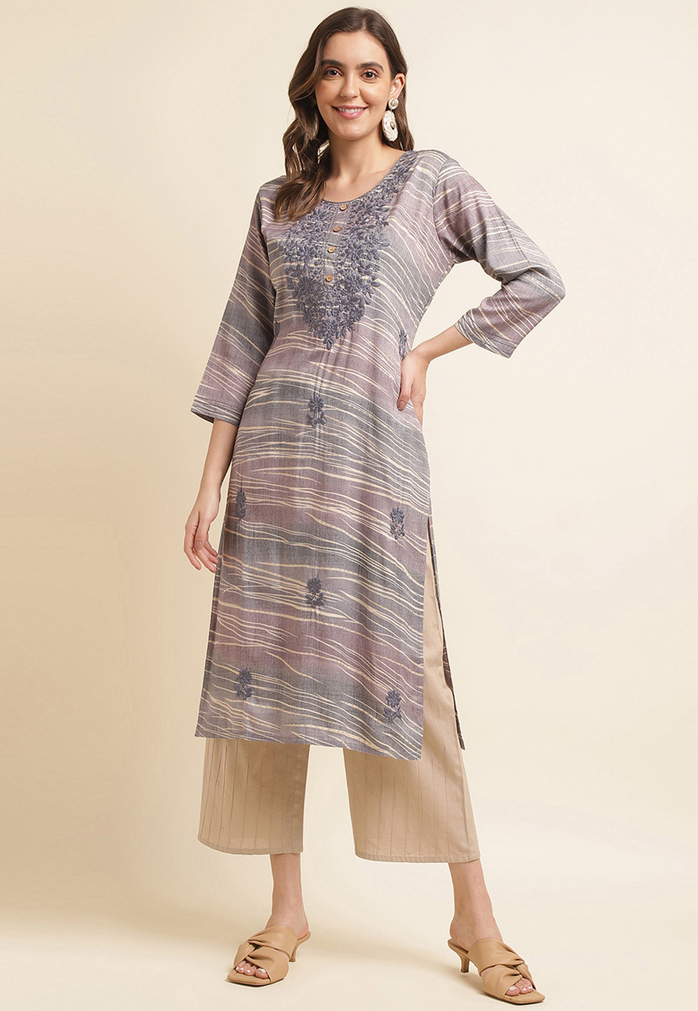 Grey Rayon Printed Kurti 266402