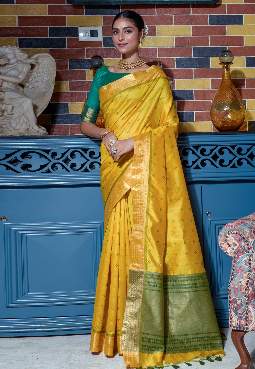 Yellow Tussar Silk Saree With Blouse 266529