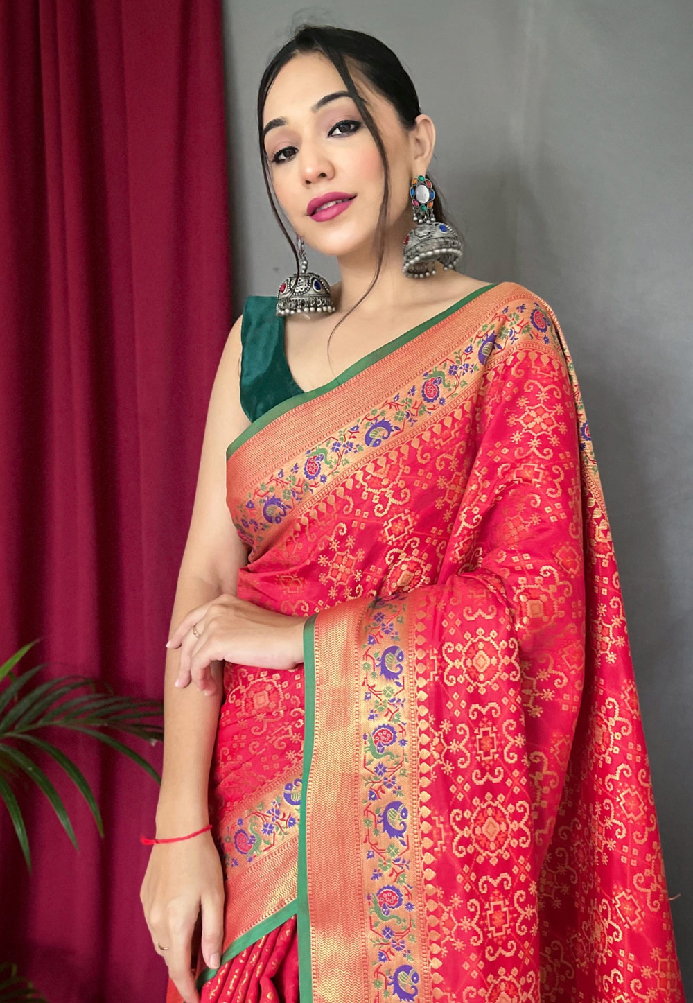 Latest patola silk red saree - G3-WSA54077 