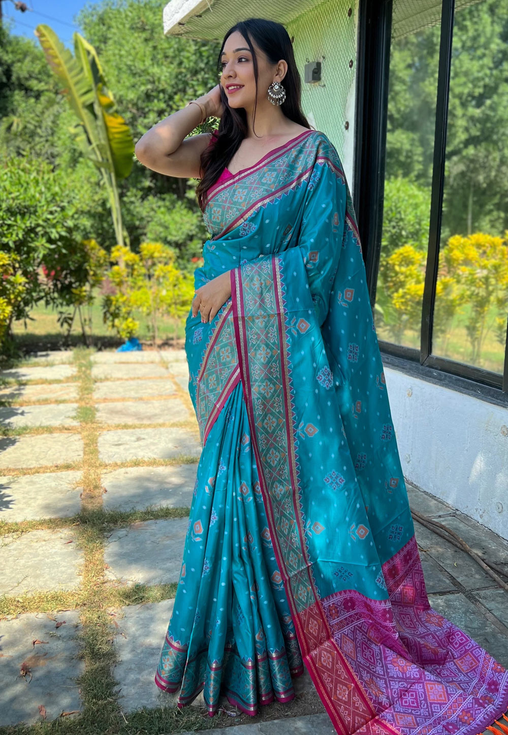 Turquoise Silk Saree With Blouse 266579