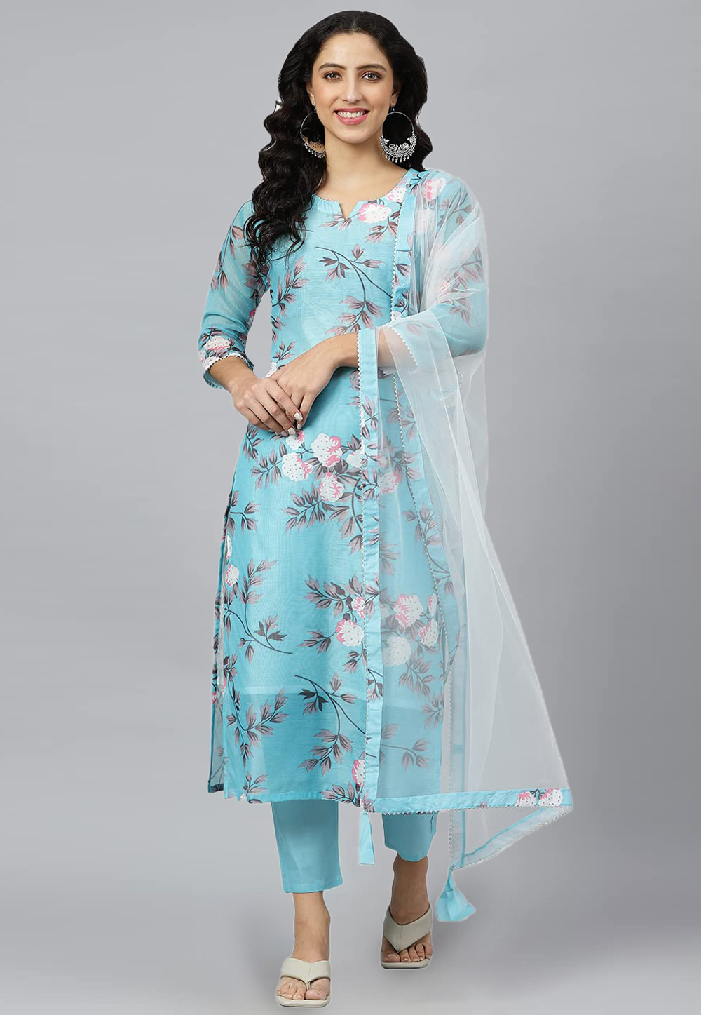 Sky Blue Rayon Readymade Pant Style Suit 266676