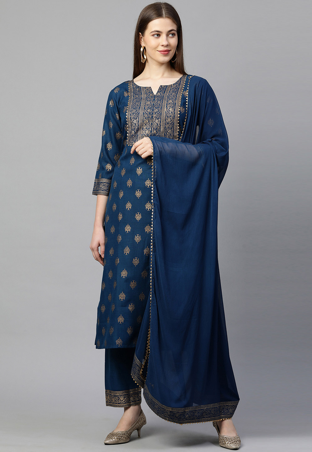 Navy Blue Rayon Readymade Pant Style Suit 266678