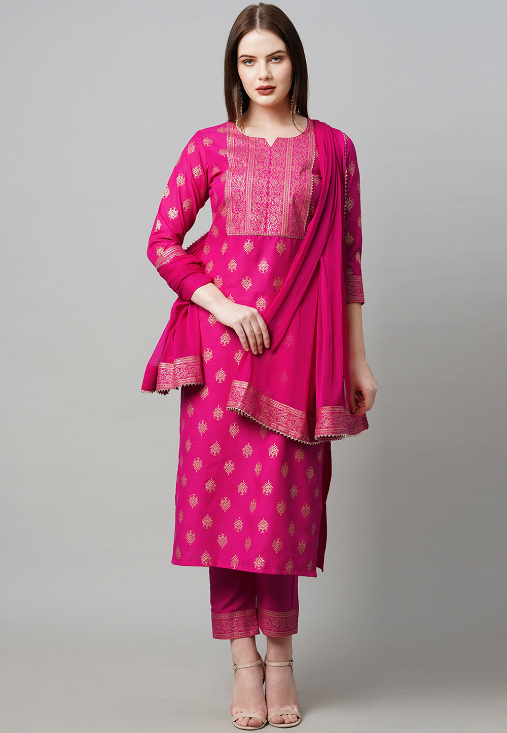Magenta Rayon Readymade Pakistani Suit 266679