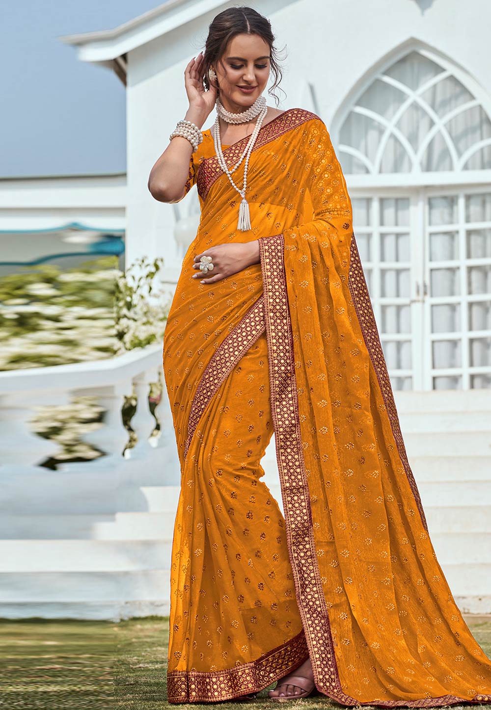 Mustard Shimmer Saree With Blouse 266594