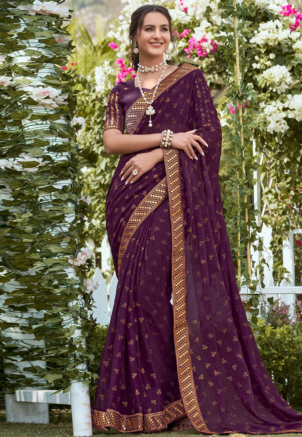 Purple Shimmer Saree With Blouse 266596
