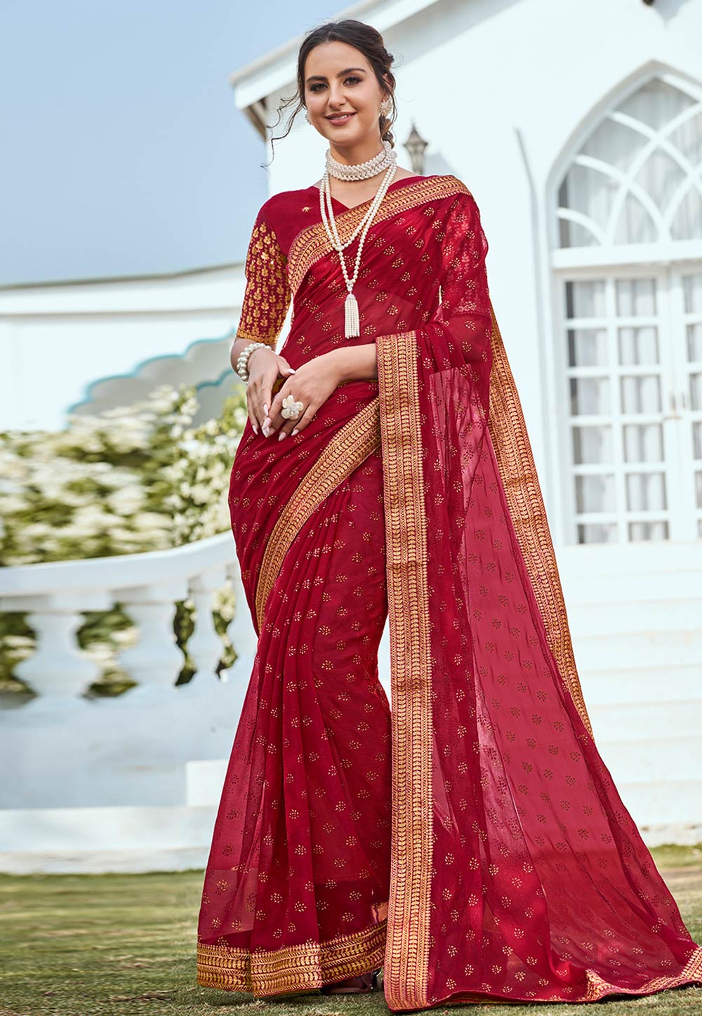 Maroon Shimmer Saree With Blouse 266598