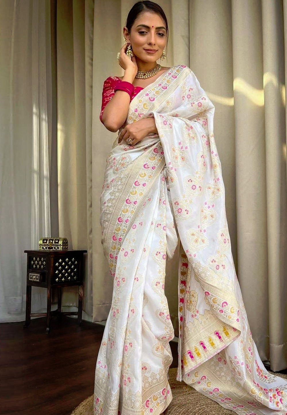 White Banarasi Silk Saree 266812