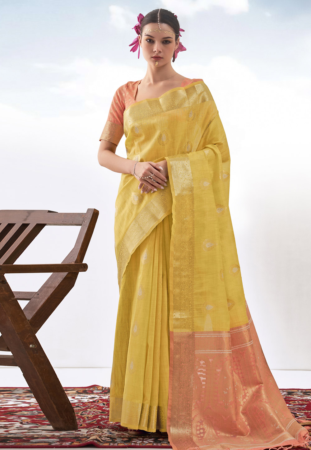 Yellow Banarasi Silk Saree With Blouse 266860