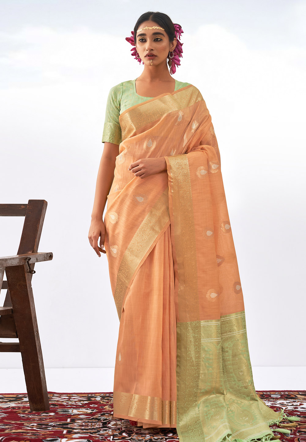 Peach Banarasi Silk Saree With Blouse 266862