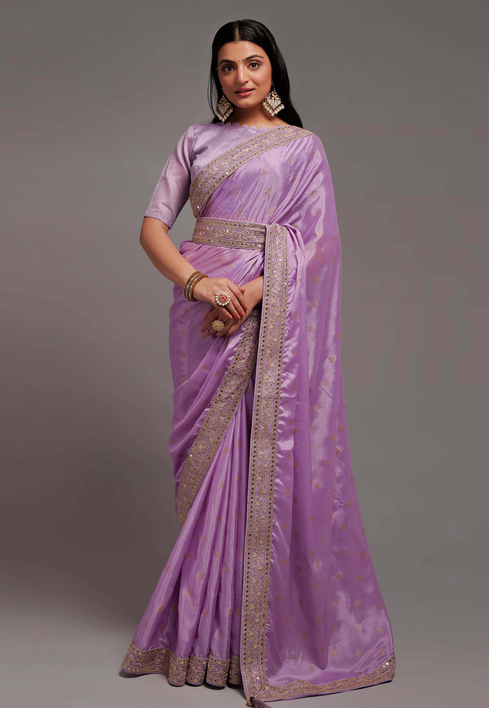 Lavender Chinon Saree With Blouse 266865
