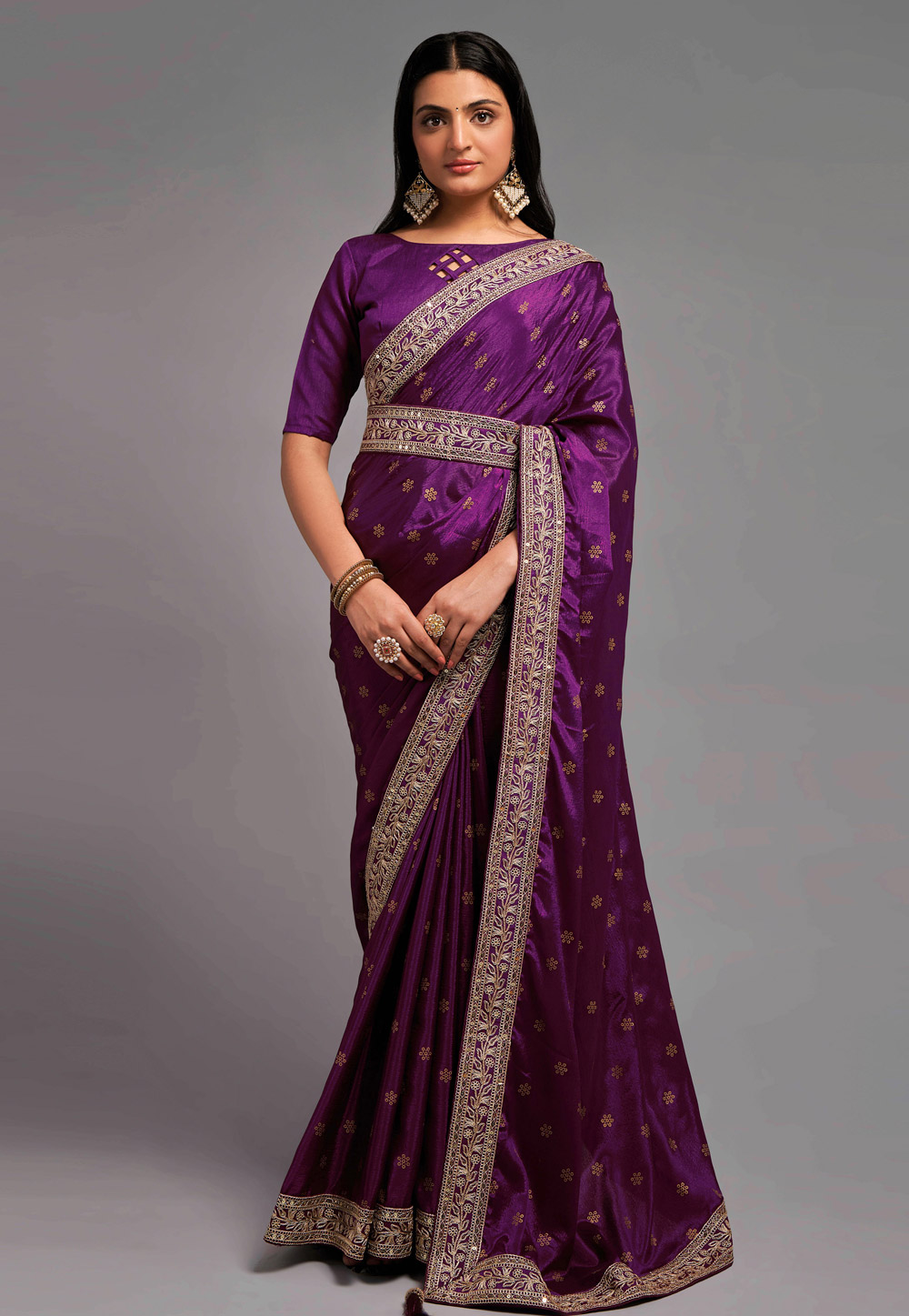 Buy Purple Sarees for Women by Silverfly Online | Ajio.com