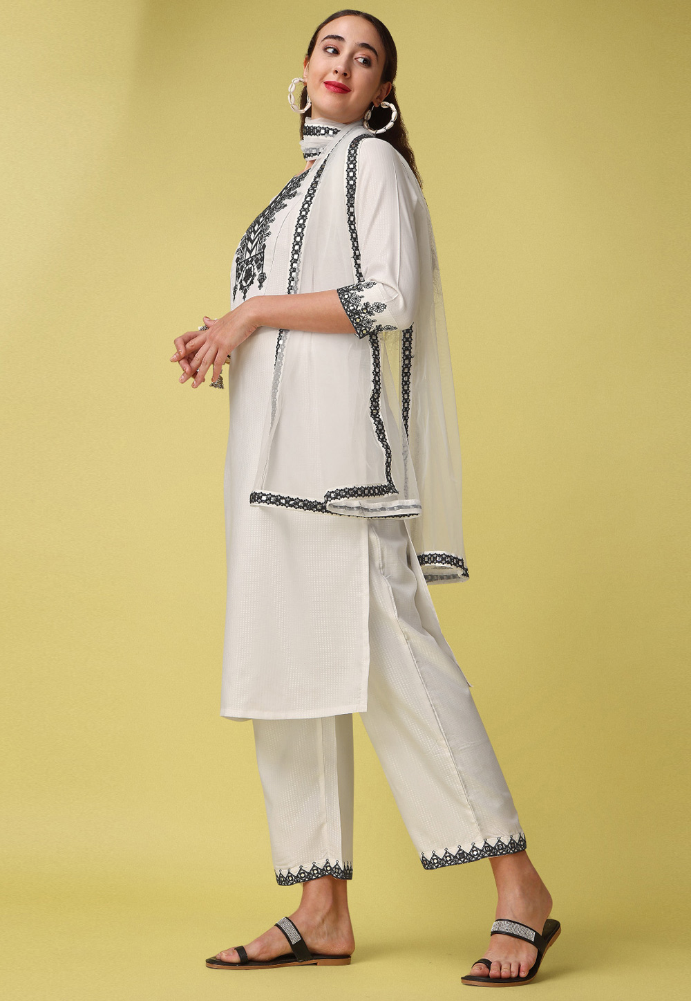 Off White Viscose Rayon Readymade Pant Style Suit 266939