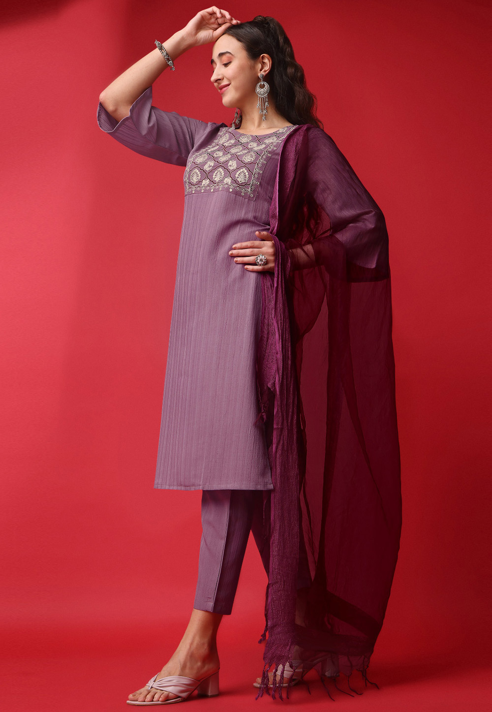 Pink Silk Readymade Pant Style Suit 266945