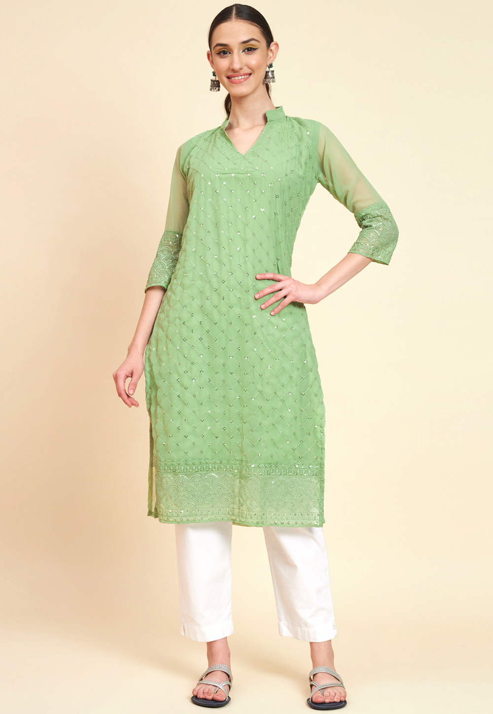 Pista Green Georgette Kurti 267027