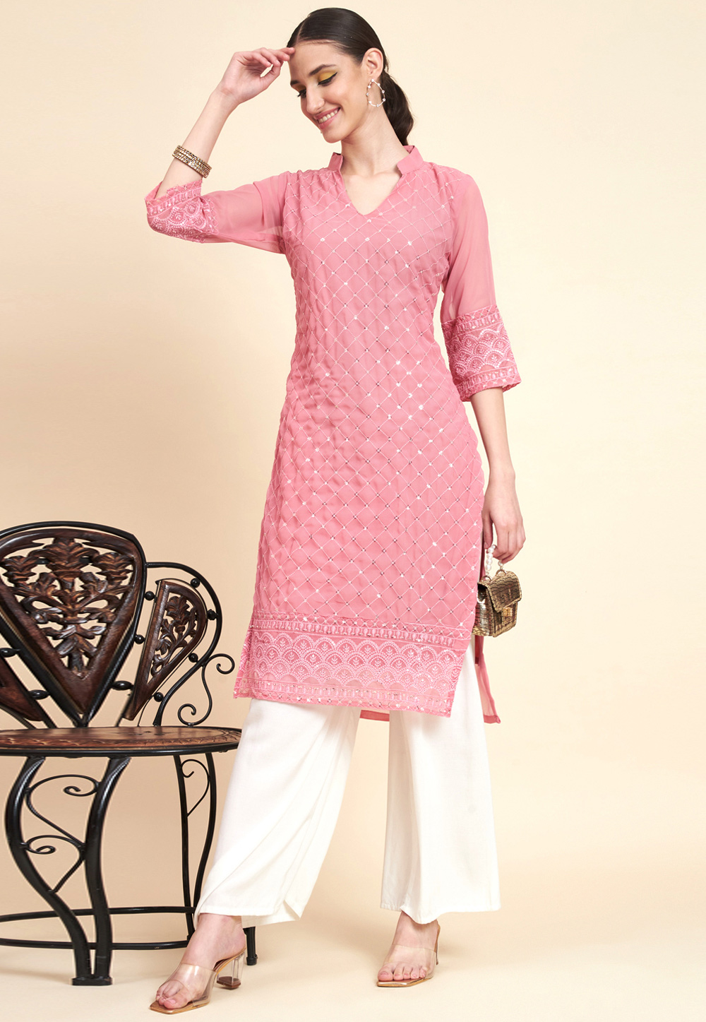 Pink Georgette Kurti: Elegance and Style for Parties and Wedding | Kurti  designs, Trendy sarees, Work casual
