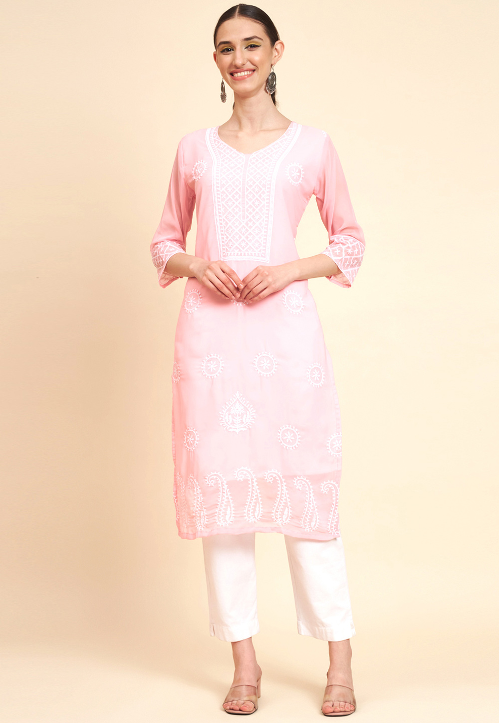 Light Pink Georgette Long Tunic 267103