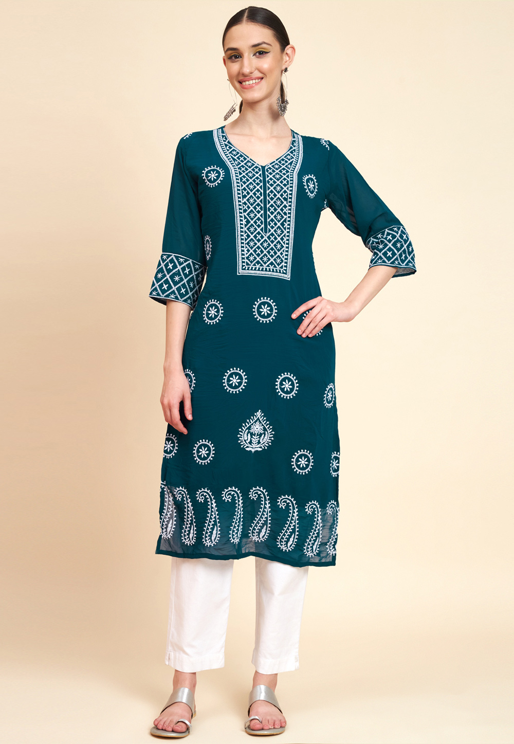 Teal Georgette Long Kurti 267106