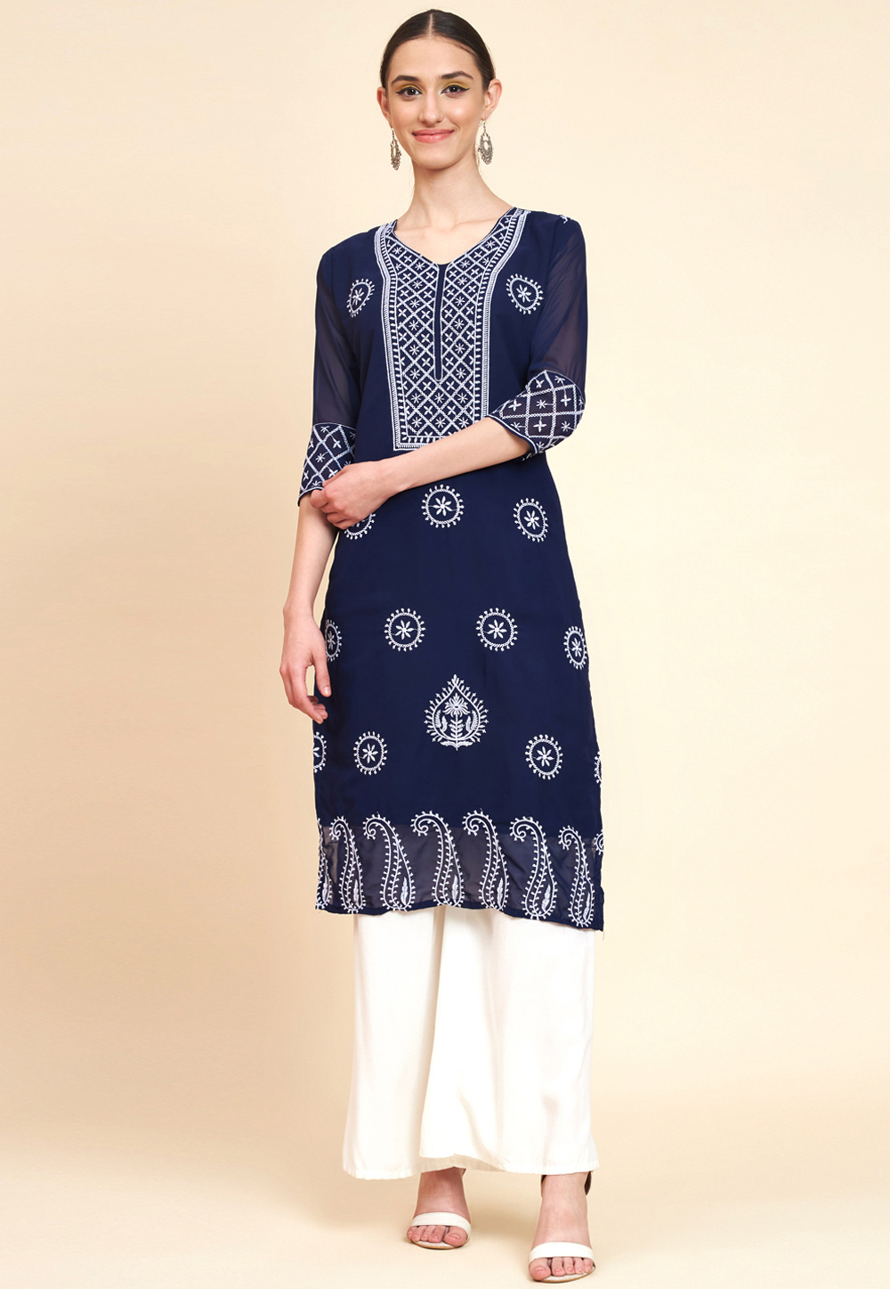 Navy Blue Georgette Long Tunic 267107
