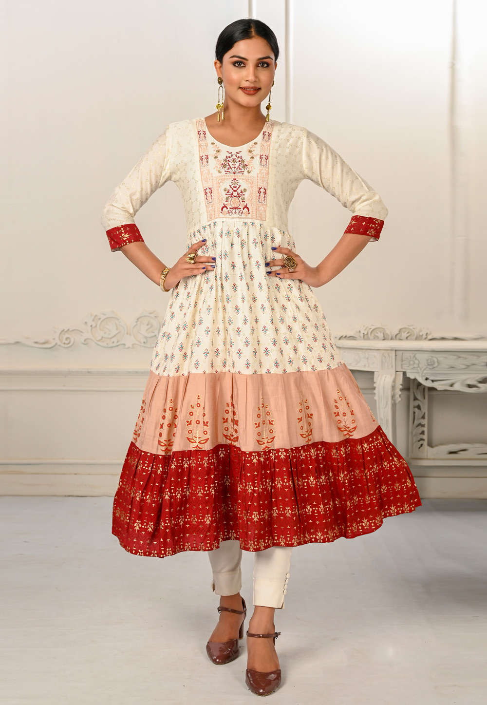 Off White Cotton Long Kurti 267223