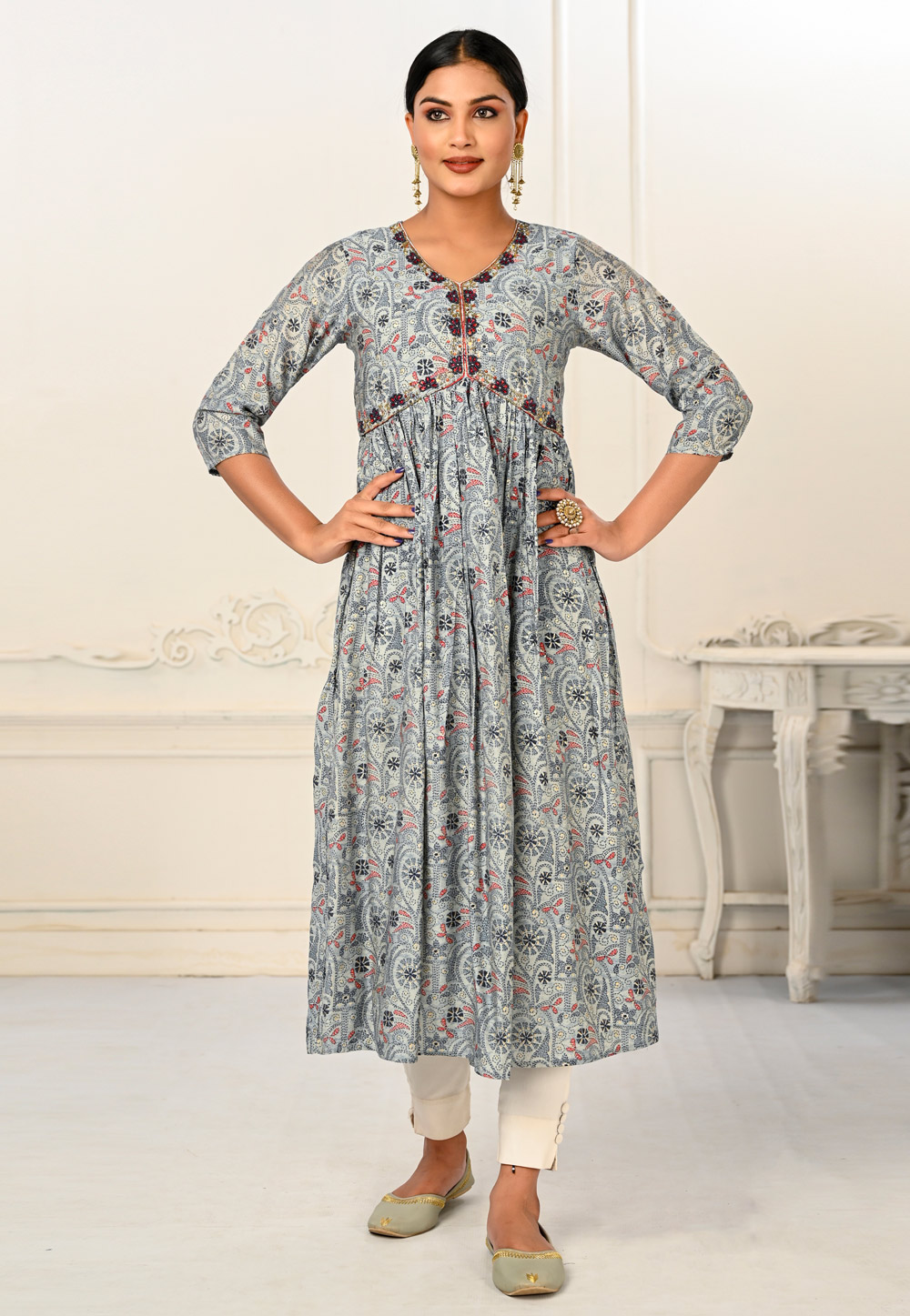 Grey Cotton Long Kurti 267242