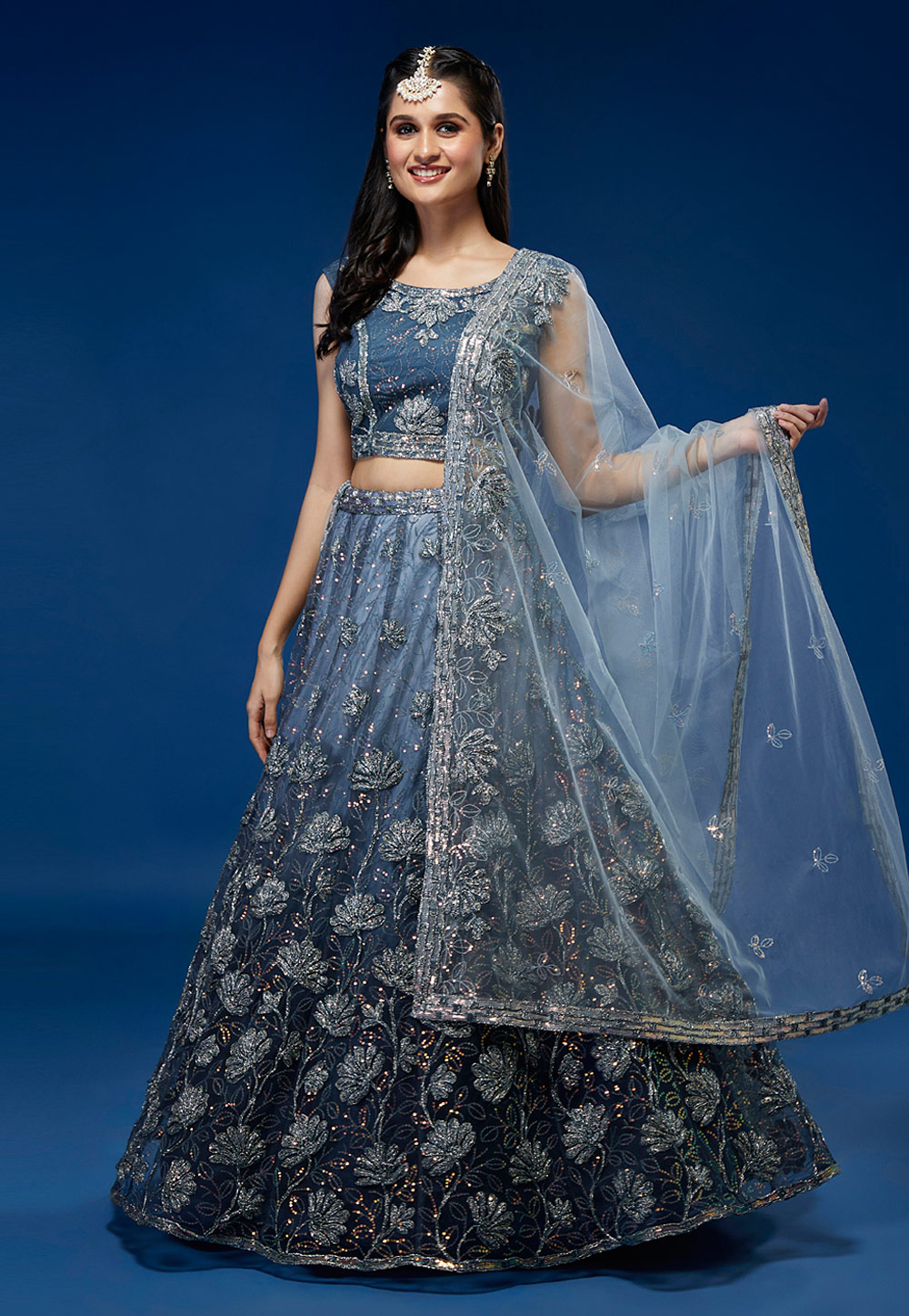 Light Blue Net A Line Lehenga Choli 267279