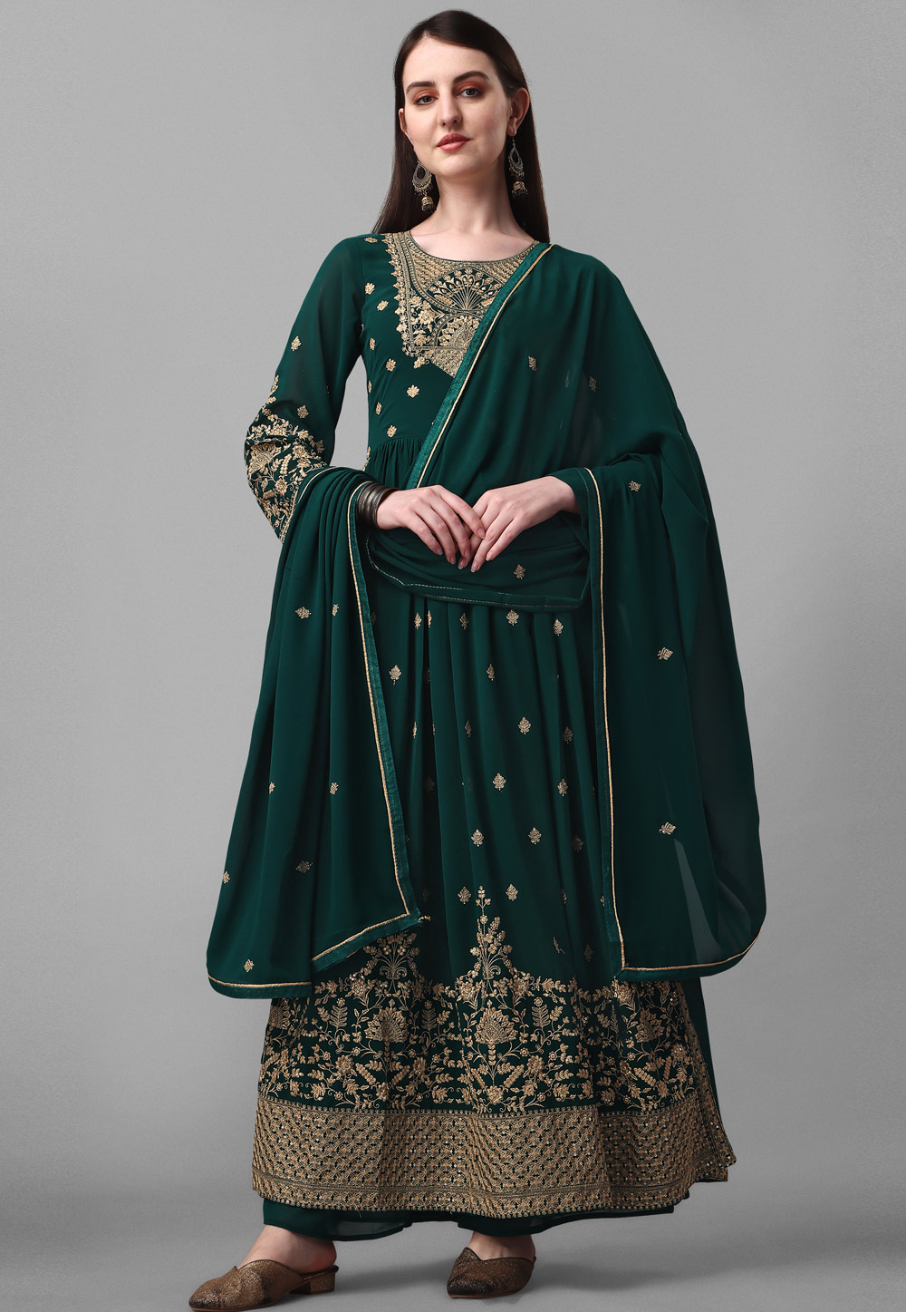 Green Faux Georgette Pakistani Suit 267358