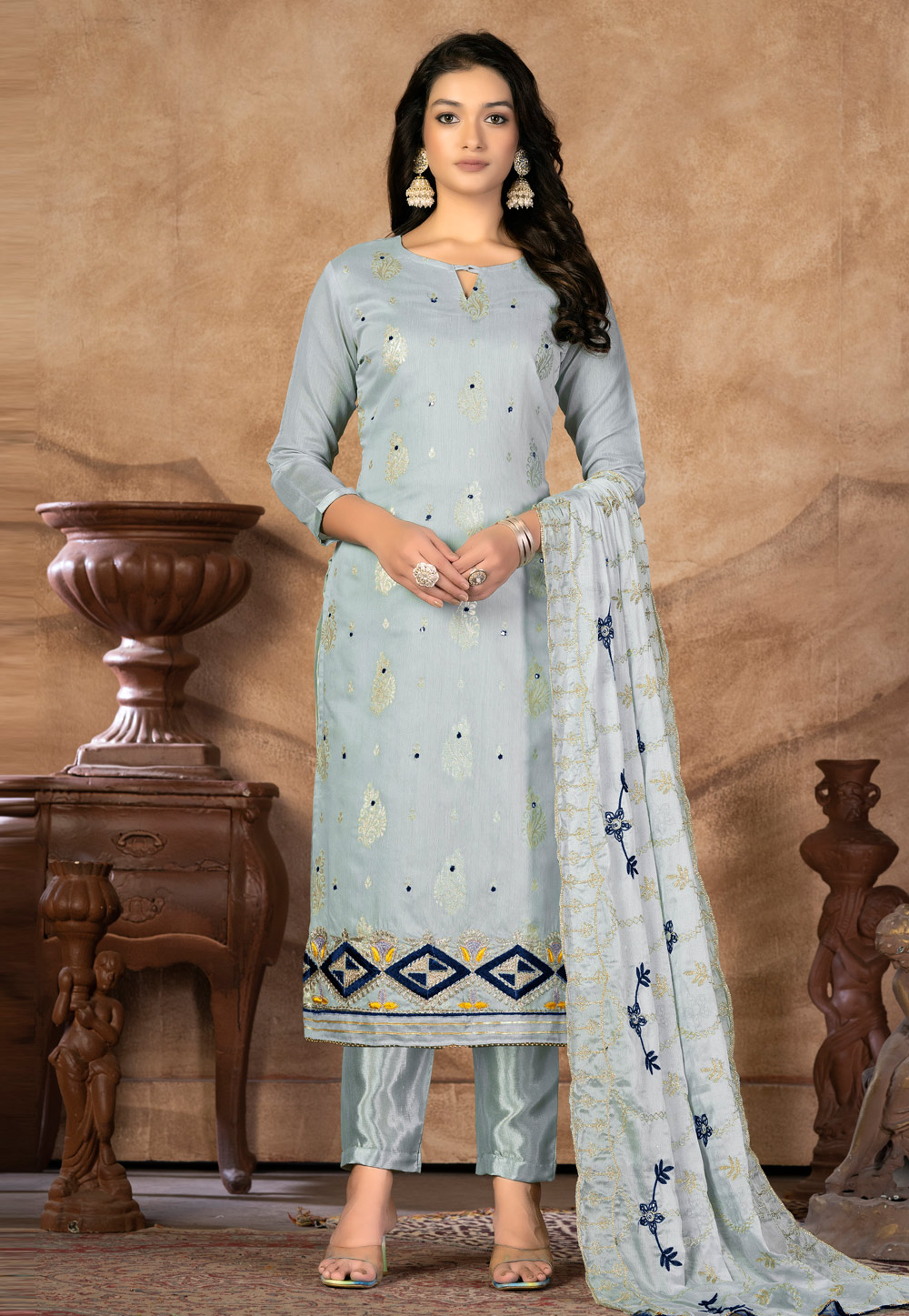 Grey Banarasi Pakistani Suit 267469
