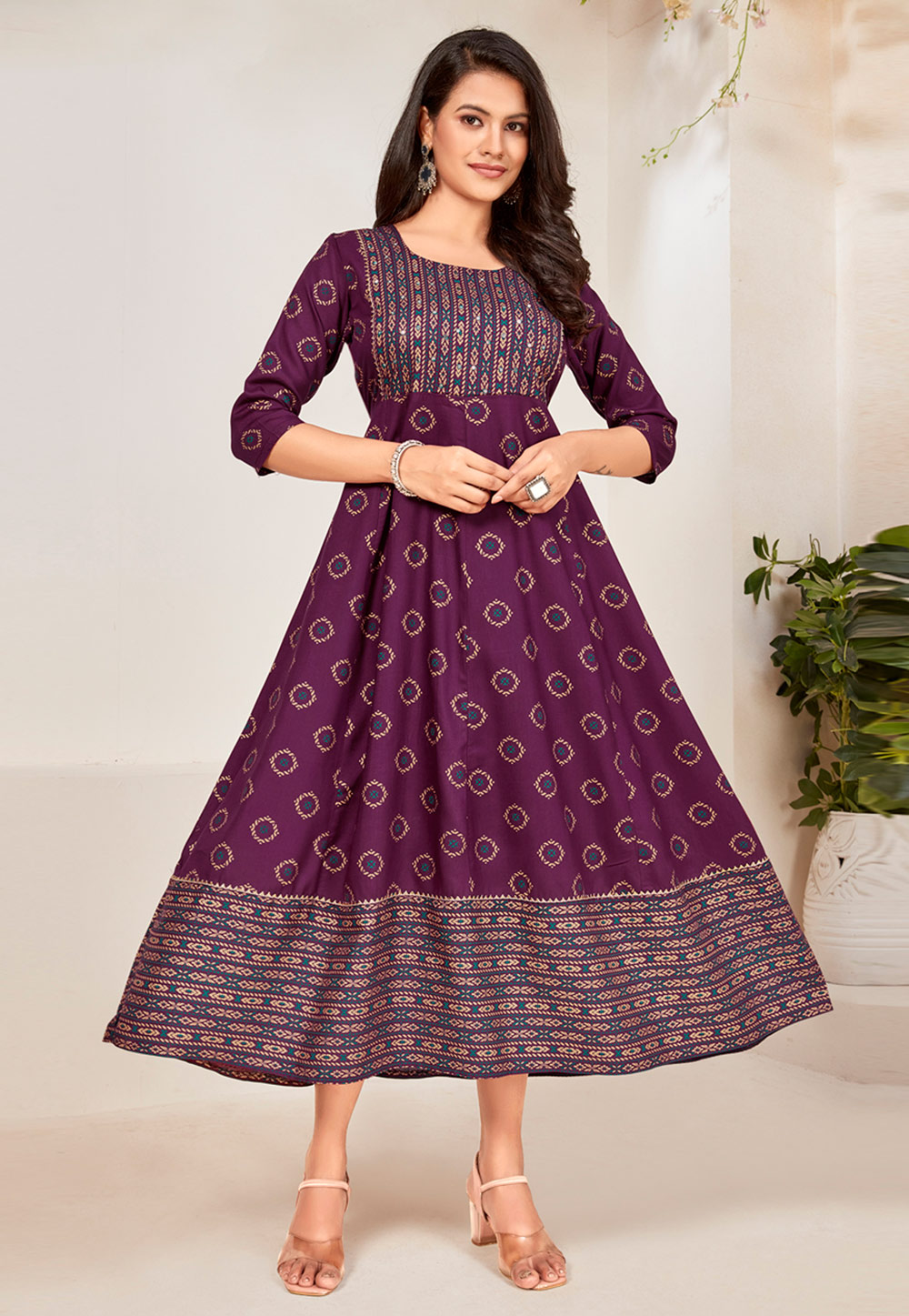 Purple Rayon Printed Long Kurti 267607