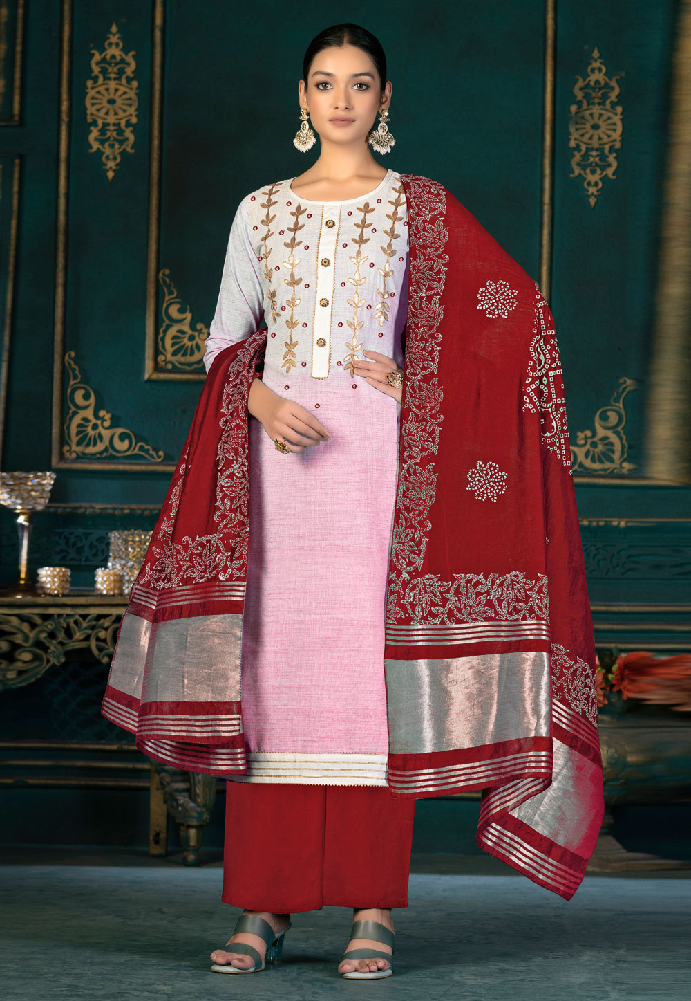 Light Pink Cambric Cotton Pakistani Suit 267638